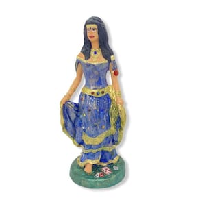 Imagem Cigana Azul Escuro Escultura Resina Estatua 23 Cm