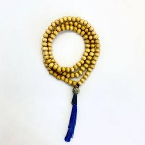 Japamala Ho Oponopono 108 Contas em Madeira e Cristal Pompom Azul Escuro 8MM
