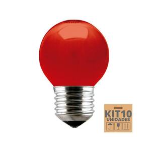 Kit 10 Lâmpadas Incandescente Taschibra Bolinha 15w E27 220v Vermelha
