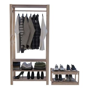 Conjunto Aparador Sem Portas Expositor Exclusivo Para Sala 100% Pinus 60X50 E Arara Acetinado Reforç