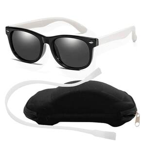 Óculos de Sol Flexível Infantil + Case Carrinho + Cordão Silicone Preto e Branco