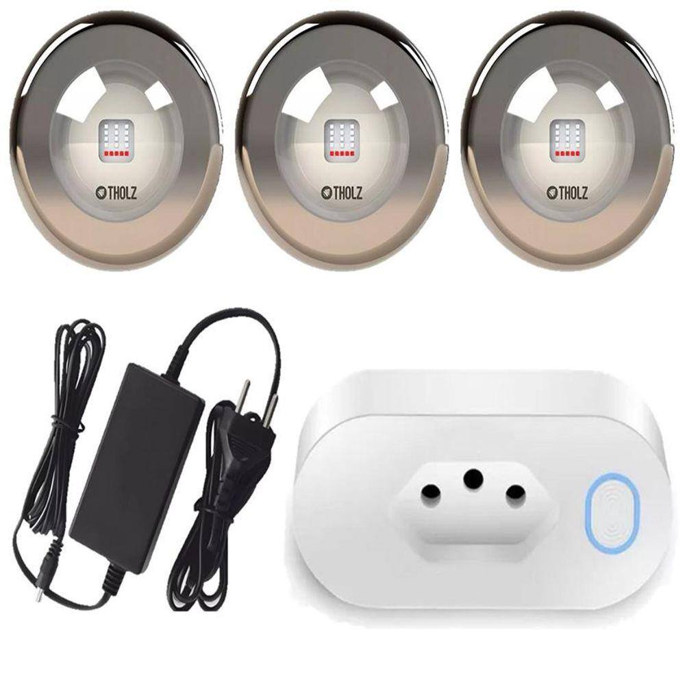 Kit 3 Led 18W Azul Premium Inox Tholz + Fonte + Tomada Wifi