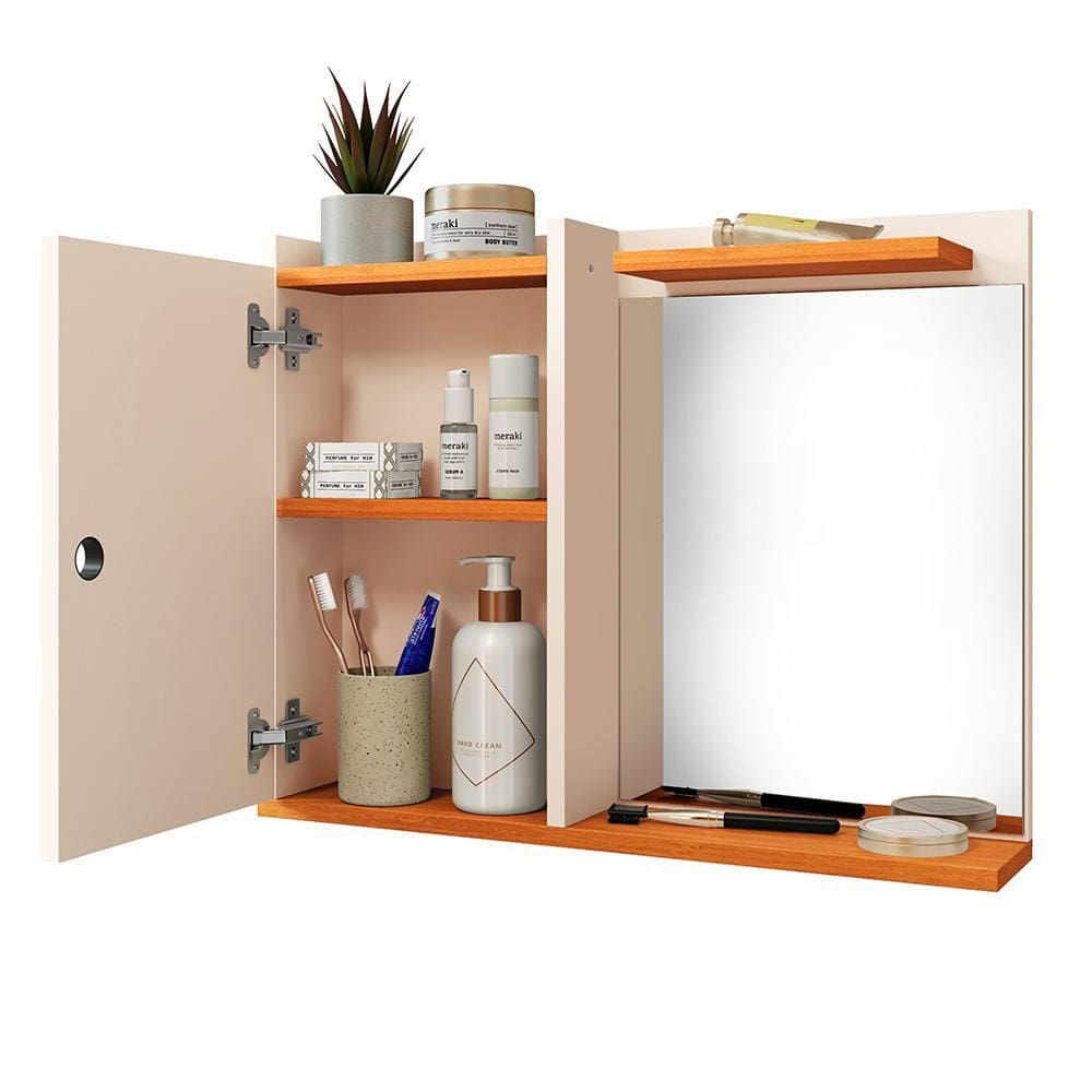 Espelheira Madri 1 Porta Prateleira Organizadora Espelho Decorativo Armarinho Banheiro Suspenso - RPM Móveis