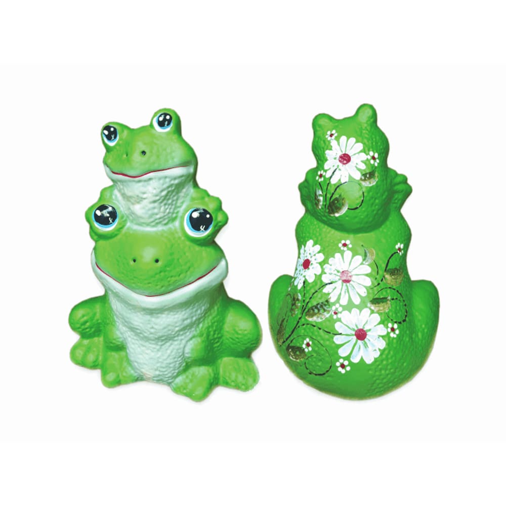 Decoração Jardim Sapo Duplo Em Cerâmica Pintado A Mão