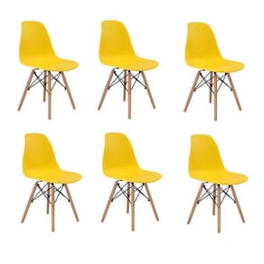 Conjunto 6 Cadeiras Eiffel PP Base Madeira Amarelo