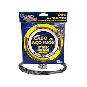 Cabo de Aço Inox Way Fishing 50lb 10m Prata com Nylon Flexível 50 Luvas