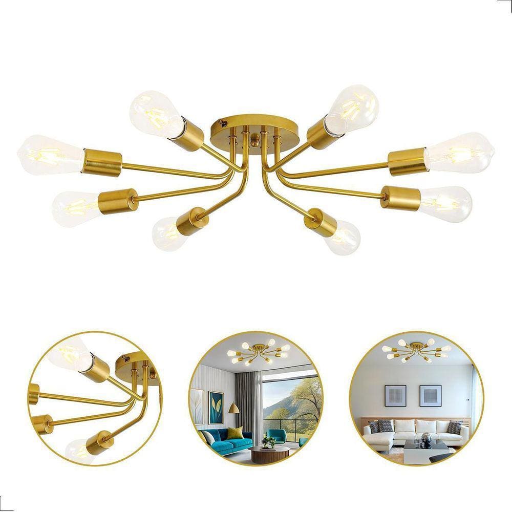 Lustre Sputnik Plafon Sobrepor Aranha 8Xe27 Dourado 75 Cm