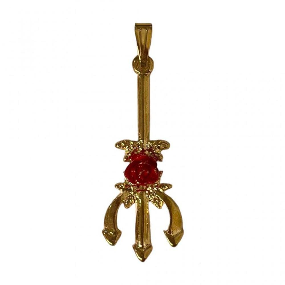 Pingente Tridente Maria Mulambo Rosa Roxa 4,1 cm Dourado