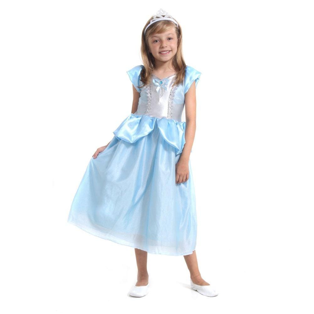 Vestido Cinderela Azul Princesa Disney Luxo Menina Infantil