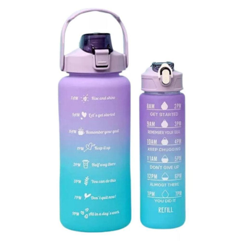 Kit 2 Garrafas De Àgua Com 2L E 800Ml Coloridas