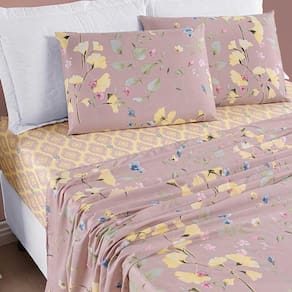 Jogo de Cama Lençol Dallas Casal Padrão Microfibra 4 Peças - Rosê Lavanda Floral
