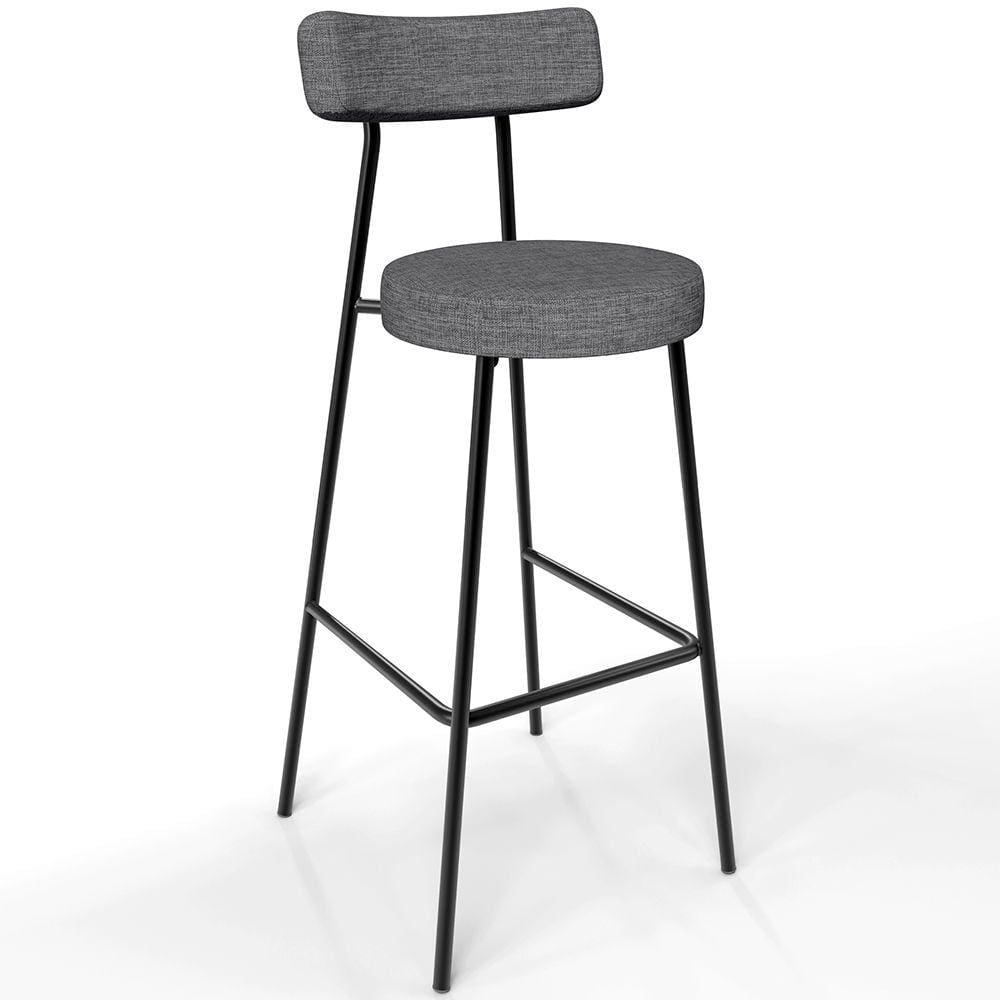 Banqueta Alta Bar Cozinha Sala De Jantar Estrutura Em Aço Milão L02 Linho Cinza Escuro - Lyam Decor