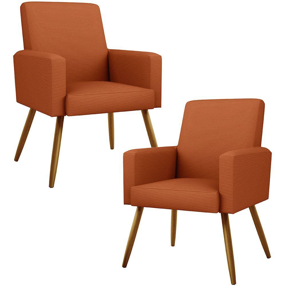 Kit 02 Poltronas Decorativa Para Sala De Estar Maria W01 Pés Palito Tecido Terracota - Lyam Decor