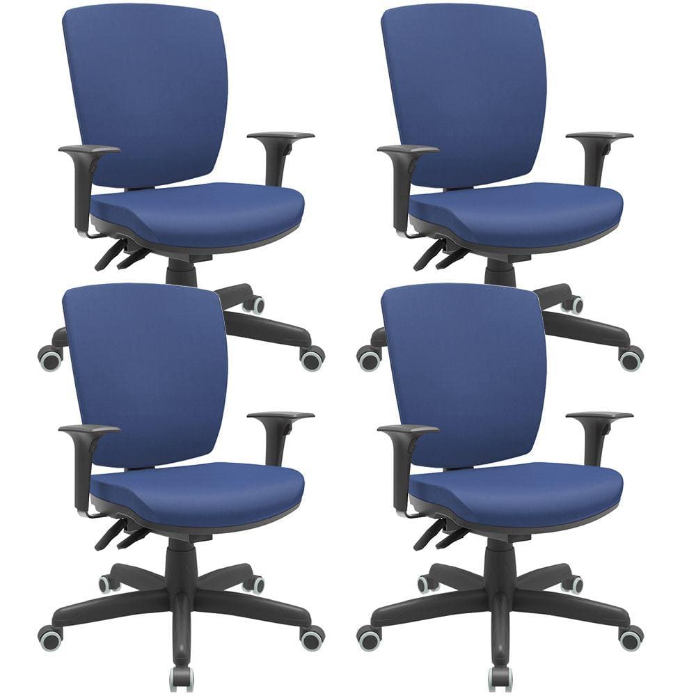 Kit 04 Cadeiras de Escritório Diretor Office Base Giratória Preto Alta Flexi P03 VinilAzul-Lyam