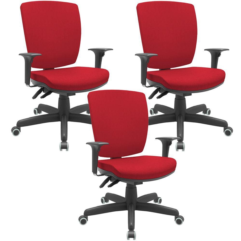 Kit 03 Cadeiras Escritório Diretor Office Giratória Preto Alta Flexi P03 PoliésterVermelho-Lyam