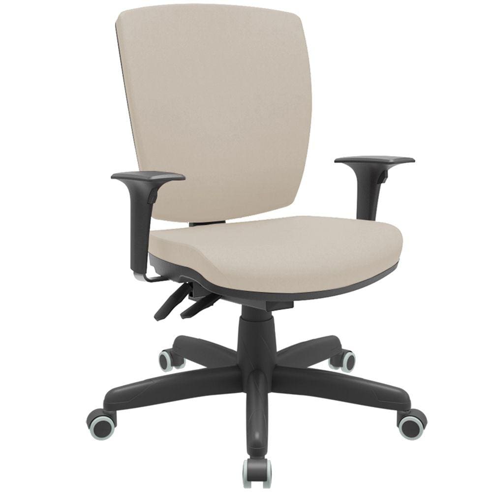 Cadeira de Escritório Diretor Office Base Giratória Preto Alta Flexi P03 Vinil Bege-Lyam