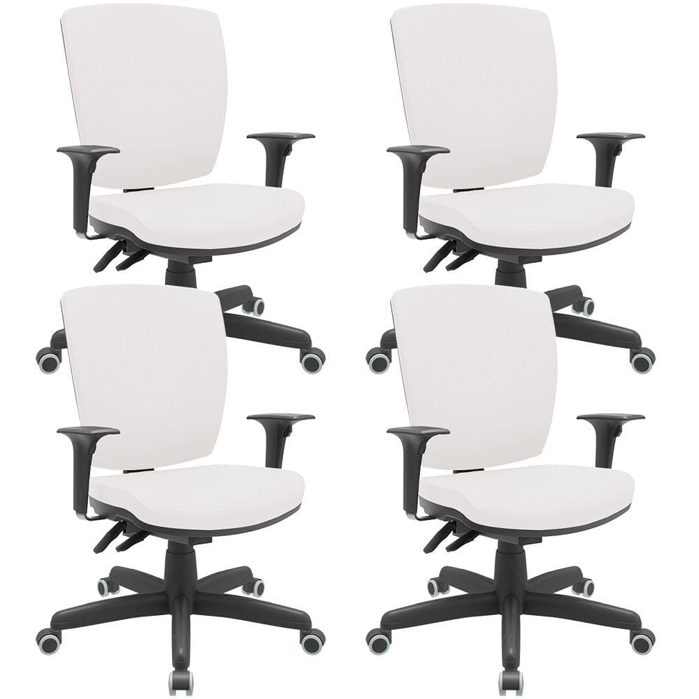 Kit 04 Cadeiras de Escritório Diretor Office Giratória Preto Alta Flexi P03 VinilBranco-Lyam