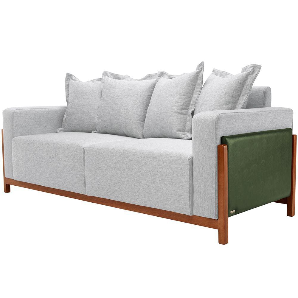Sofá 03 Lugares Para Sala De Estar 178 cm Khali B04 Linho Cinza Couríssimo Verde - Lyam