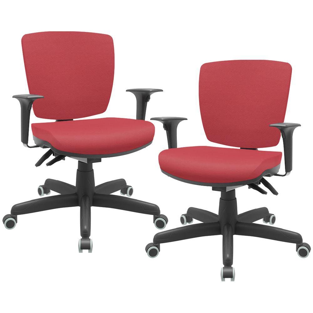 Kit 2 Cadeiras de Escritório Executiva Office Giratória Preto Baixa Flexi P03 Vinil Vermelho -Lyam