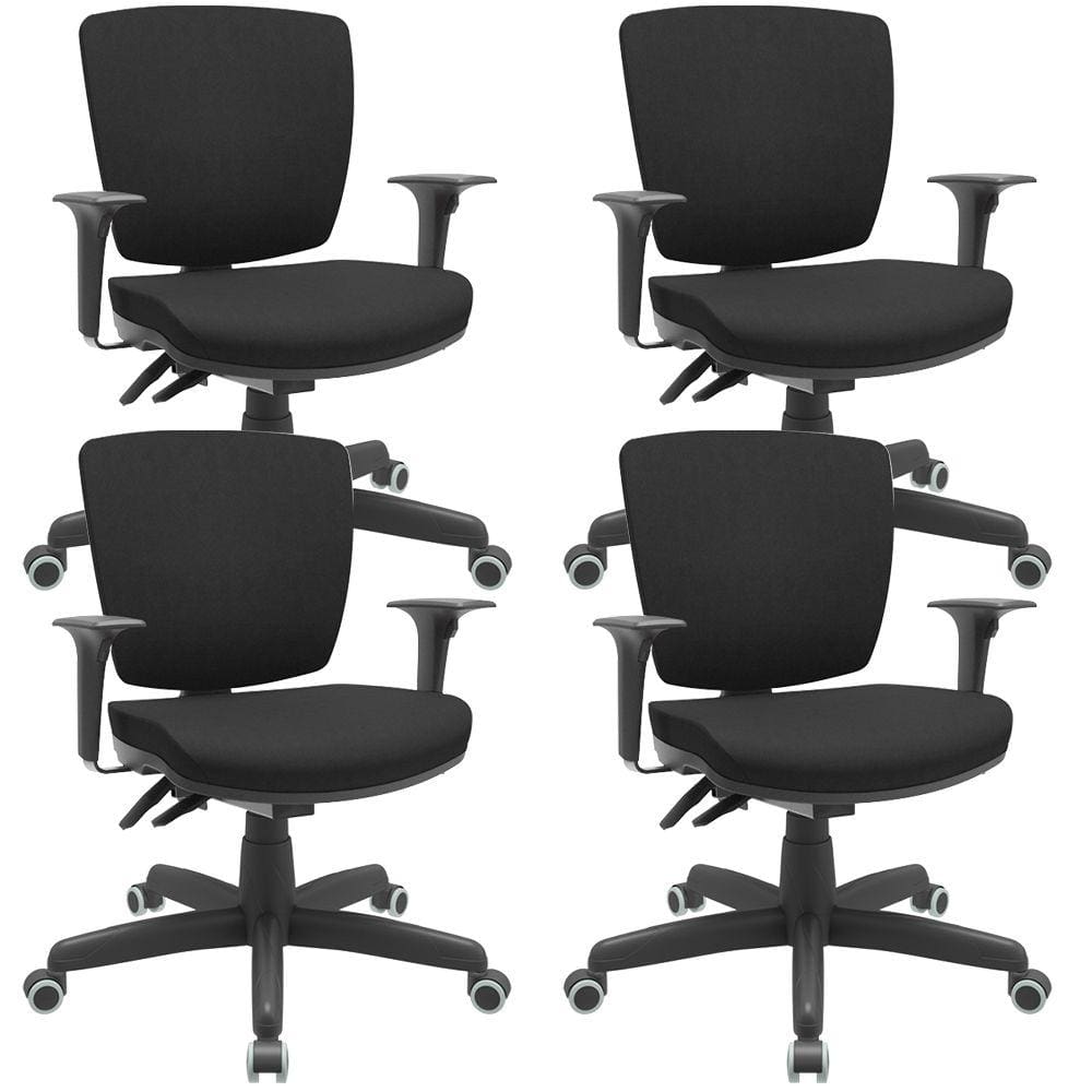 Kit 04 Cadeiras Escritório Executiva Office Giratória Preto Baixa Flexi P03 Poliéster Preto -Lyam