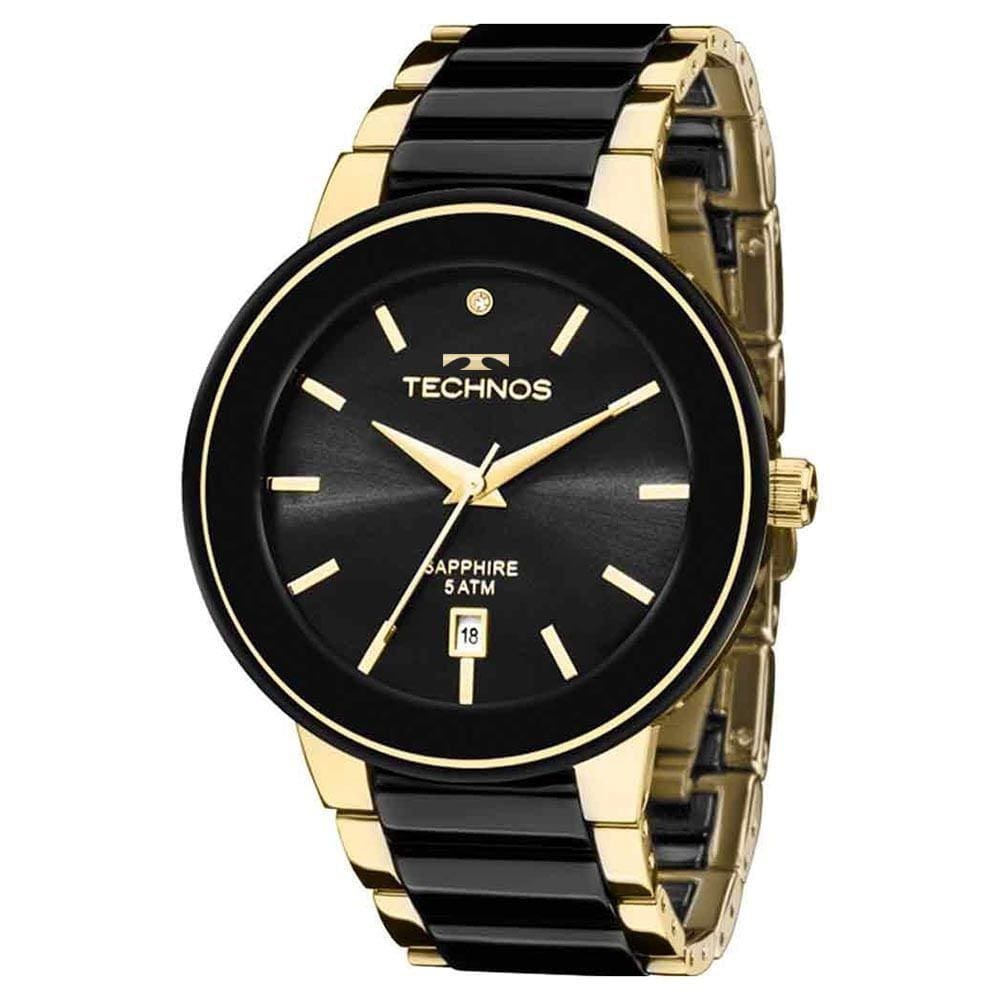 Relógio TECHNOS feminino dourado cerâmica strass 2115KRS/4P