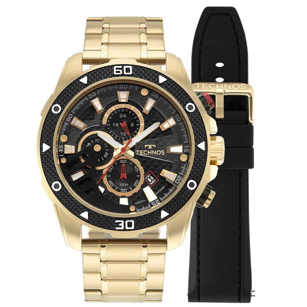 Relógio KIT TECHNOS masculino dourado cronógrafo JS15FT/T1P
