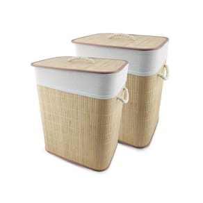 Kit 2 Cesto Roupas Tampa E Saco Pano Removível Lavável Bambu