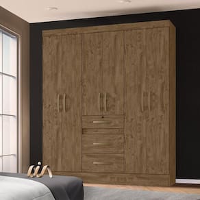 Guarda Roupa 6 Portas 3 Gavetas Castanho Wood Ícaro Shop JM