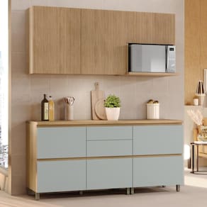 Cozinha Modulada Rainha Nesher Ripada MDF Com 4 Peças Nature Verde
