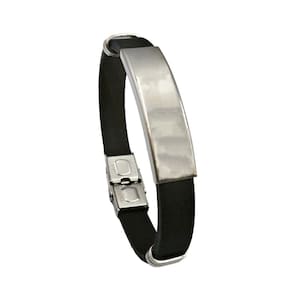 Pulseira Borracha  Masculina Bracelete Placa Lisa Aço Inox Resistente
