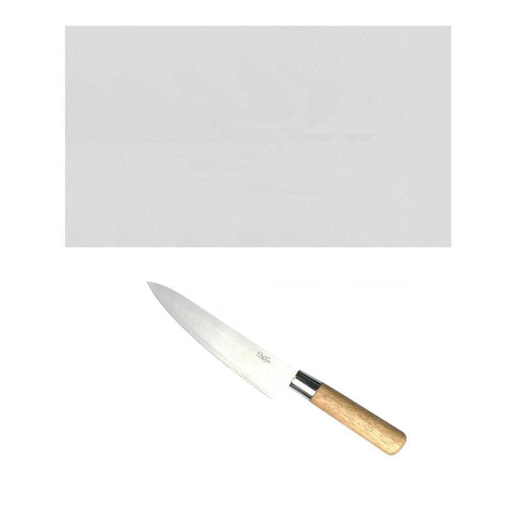 Tabua Corte Lisa Branca 50X30 - Polietileno - Com Faca Sushi