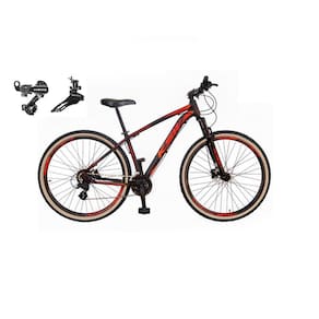 Bicicleta Aro 29 Ksw Xlt Alumínio 24v Câmbios Shimano Garfo Suspensão Pneu com Faixa Bege - Preto\Vermelho\laranja