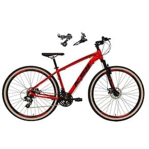 Bicicleta Aro 29 Ksw Xlt Alumínio 24v Câmbios Shimano Garfo Suspensão Pneu com Faixa Bege - Vermelho