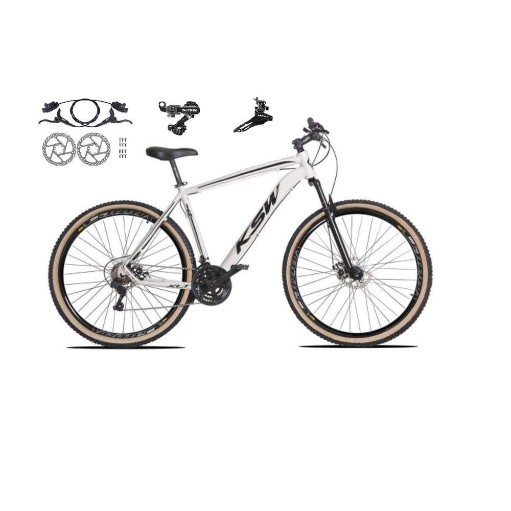 Bicicleta aro 29 Ksw Xlt 24v Câmbios Shimano Freios Hidráulicos Garfo com Suspensão Pneu Faixa Bege - Branco