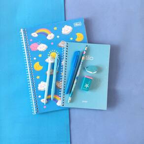 Kit Papelaria Universitario Tons de Azul Neon Pastel
