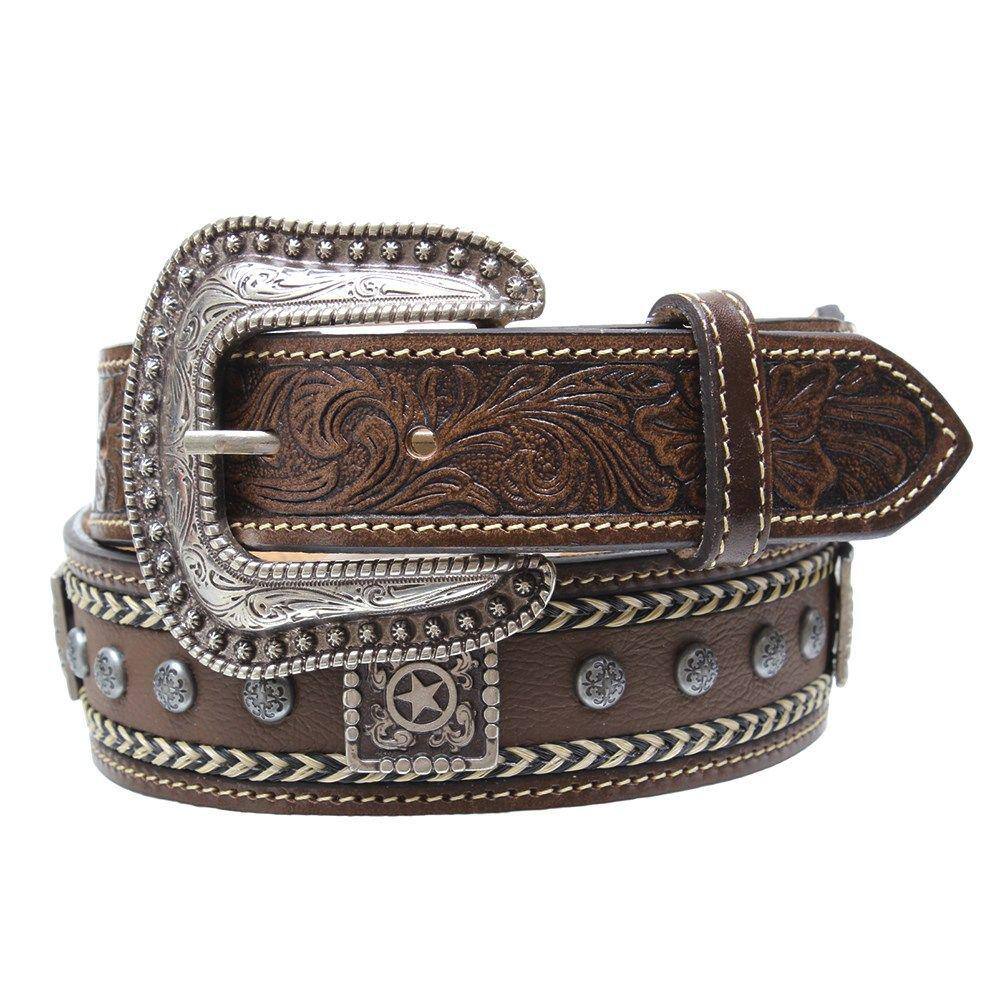 Cinto Couro Marrom Bordado Com Margaridas Paul Western 33173