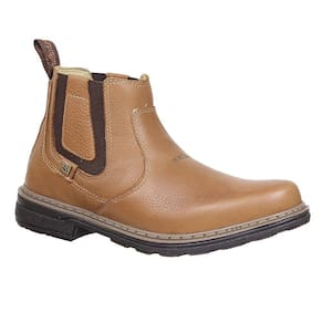 Botina Couro Caramelo Masculina Bico Redondo Zebu 27772