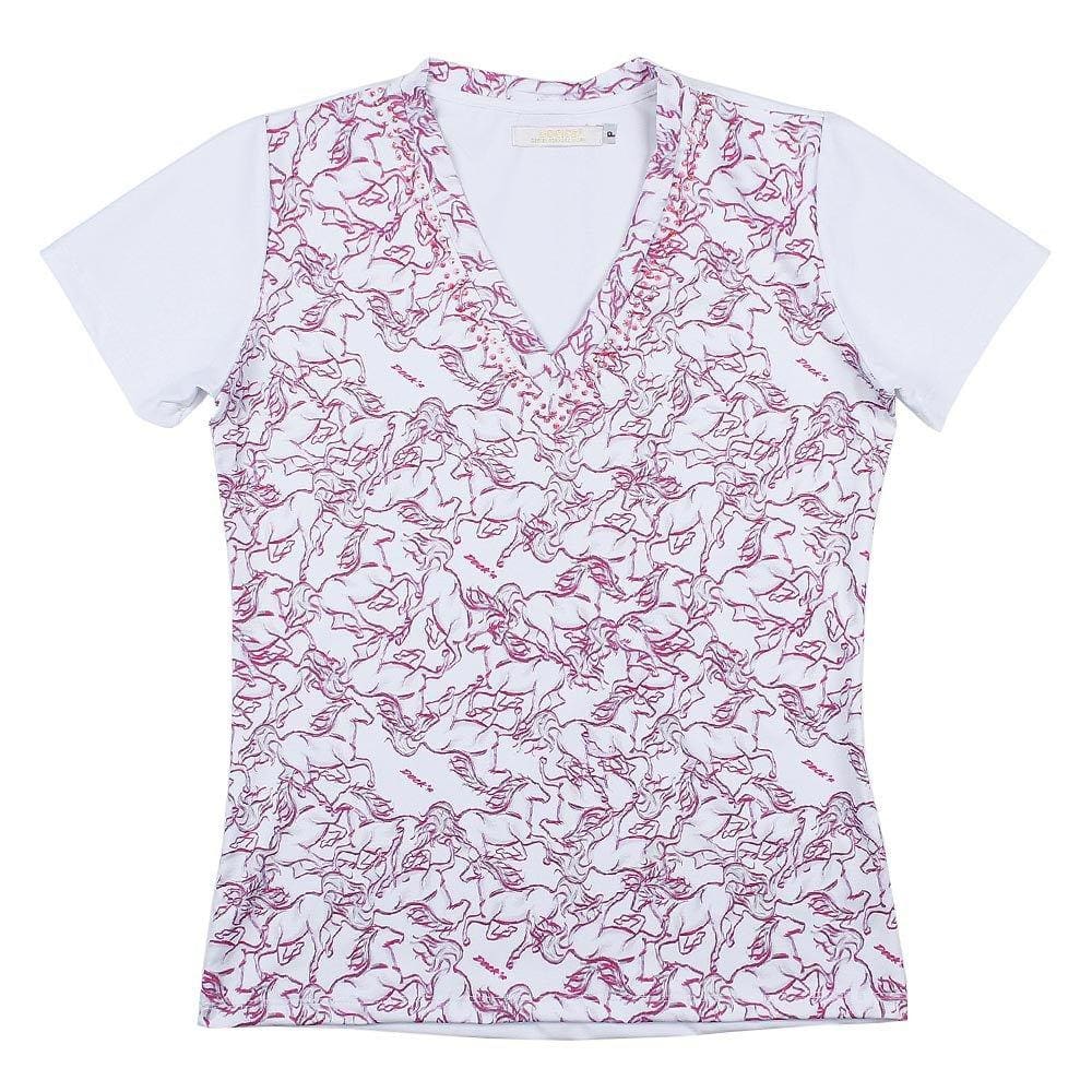 Camiseta Baby Look Feminina Branca Estampada Cavalos Dock`s 24830
