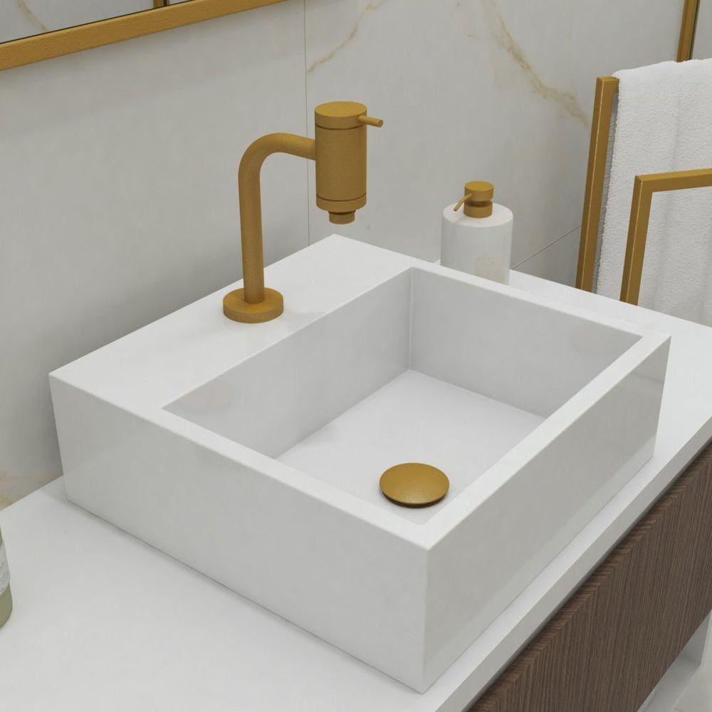 Cuba Para Banheiro com Apoio Para Torneira Onix Newstone Venturi Branco