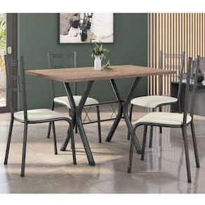 Conjunto Mesa de Jantar 136cm Miami com 4 Cadeiras Santiago Preto/Prata/Off White