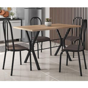 Conjunto Mesa de Jantar 136cm Miami com 4 Cadeiras Madri Preto Fosco/Cacau