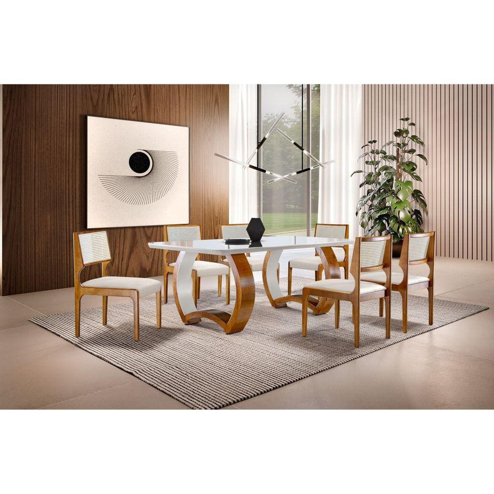 Conjunto de Jantar Mesa com 6 Cadeiras Bari Cinamomo/Imbuia/Off White