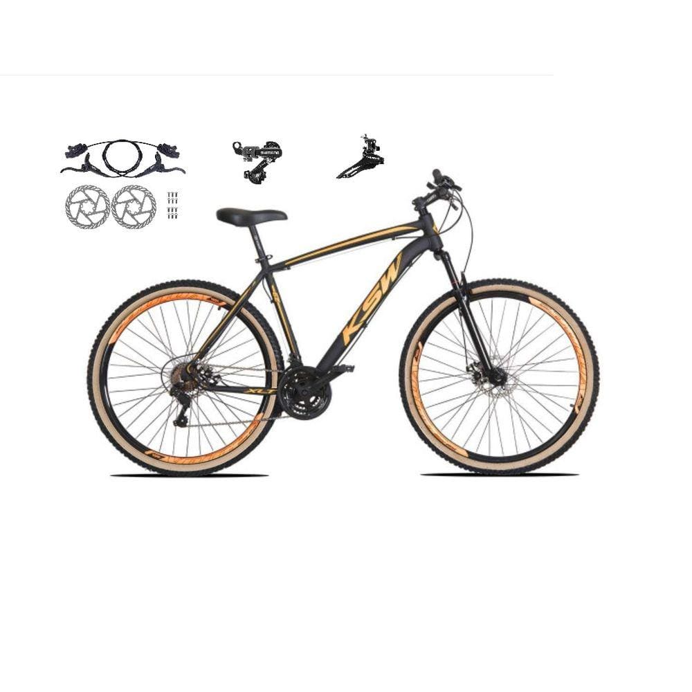 Bicicleta aro 29 Ksw Xlt 24v Câmbios Shimano Freios Hidráulicos Garfo com Suspensão Pneu Faixa Bege - Preto\Laranja