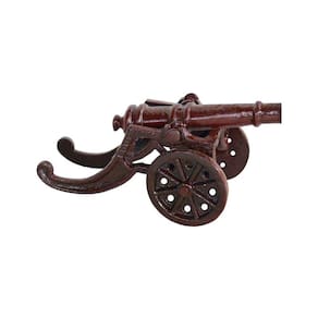 Canhão Guerra Jardim Decorativo Ferro Fundido Marrom Pequeno