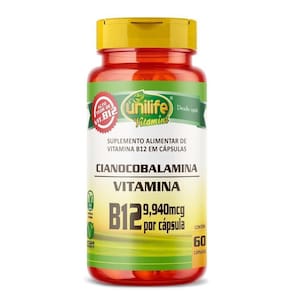 Vitamina B12 (cianocobalamina) 60 Cápsulas 450mg Unilife