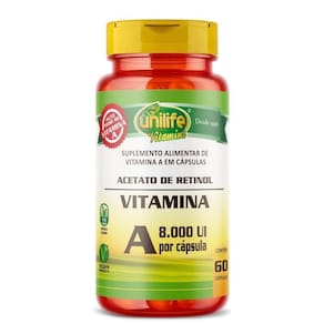 Vitamina A 8000 Ui (retinol) 60 Cápsulas 500mg Unilife