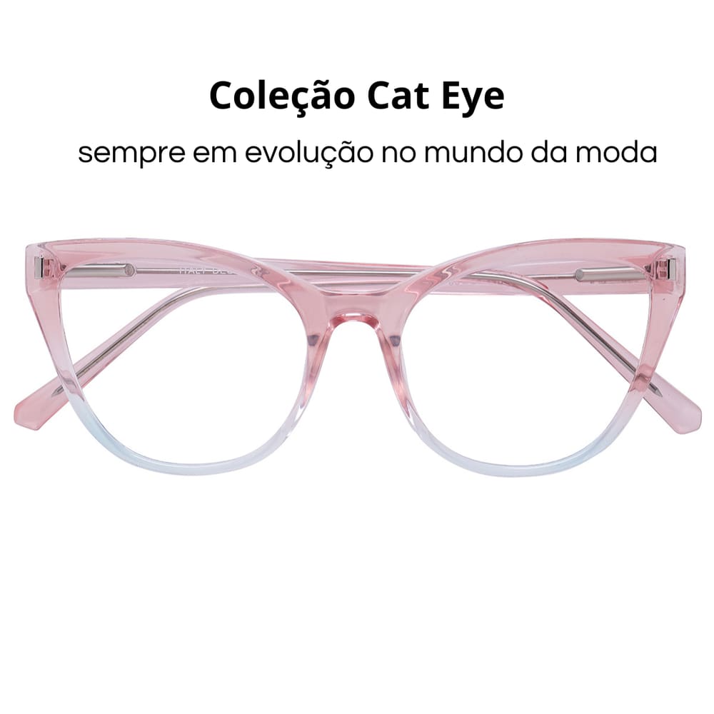 Armação de Óculos Feminino Gatinho Cat Eye Rosé/Azul 2023