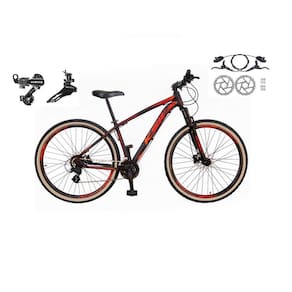 Bicicleta aro 29 Ksw Xlt 24v Câmbios Shimano Freios Hidráulicos Garfo com Suspensão Pneu Faixa Bege - Preto\Vermelho\Laranja