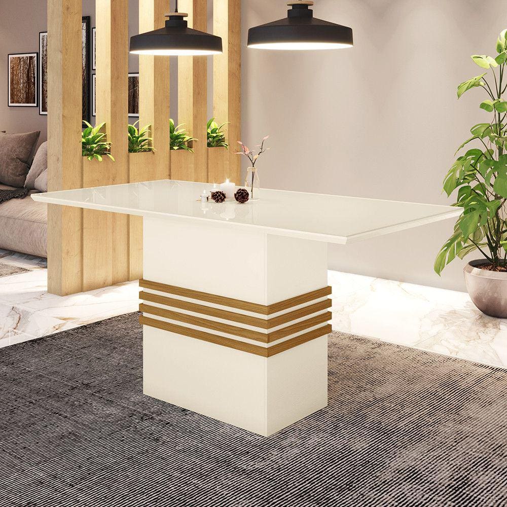 Mesa de Jantar com Tampo em MDF 160cm com Vidro Melinda Casa 812