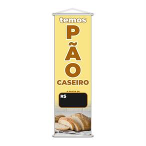 Banner Temos Pão Caseiro Padaria Preço Fundo Preto 100X30Cm
